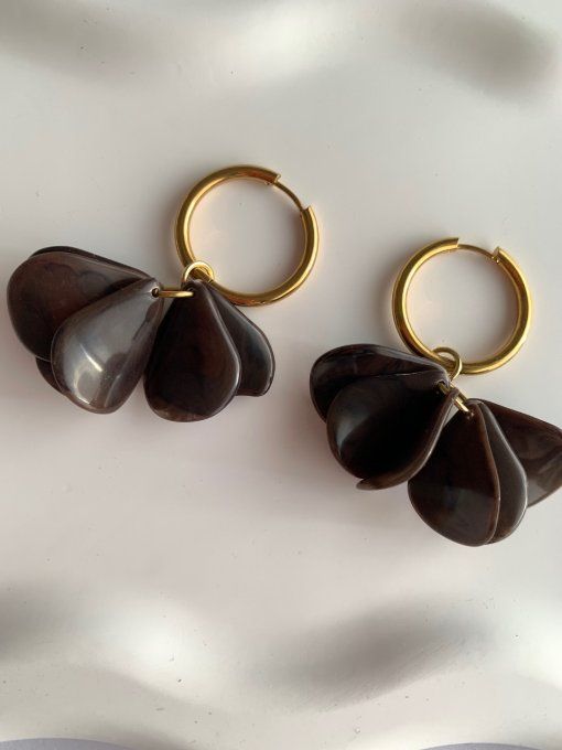 Boucles d'oreilles pétales - Créoles chocolat