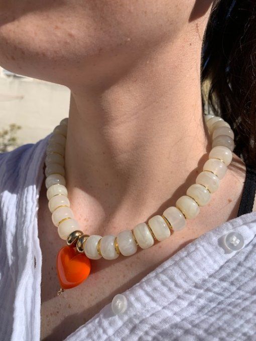 Collier GISÈLE coeur orange - Collier  de perles coloré fait main