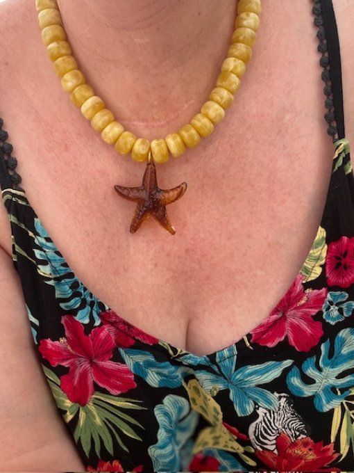 COLLIER PERLES RONDELLES TERRACOTA - ETOILE DE MER BLANC MARBRE- COLLIER SIMONE