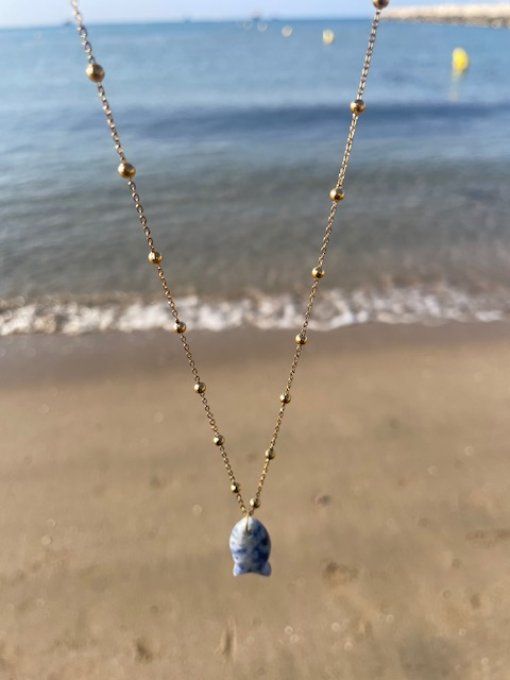 COLLIER PETITES BOULES - POISSON PIERRES NATURELLES/ COLLIER BUBULLE