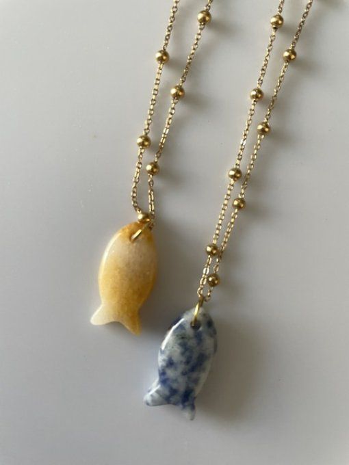 COLLIER PETITES BOULES - POISSON PIERRES NATURELLES/ COLLIER BUBULLE