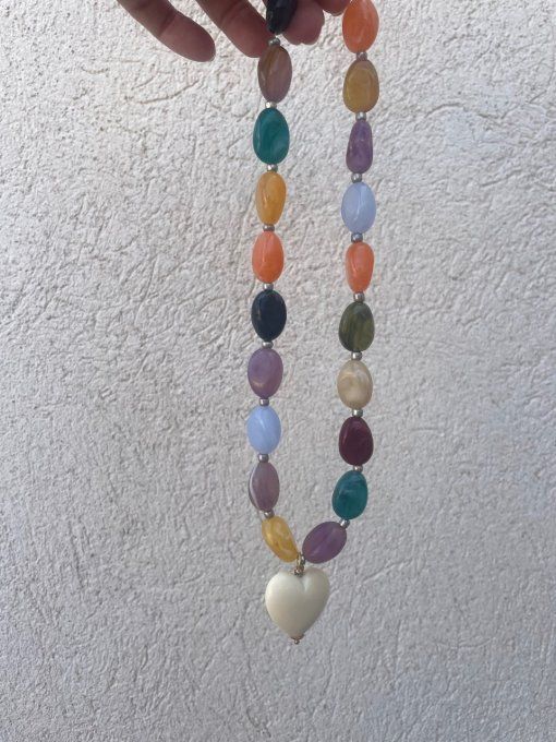 COLLIER PERLES OVALES+ COEUR CREME COLLIER EVE