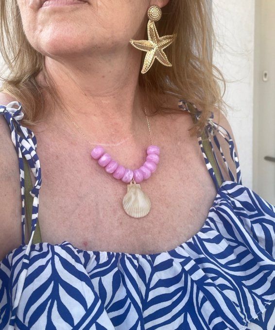 COLLIER PERLES RONDELLES -COQUILLAGE - OCÉANIE                                                  