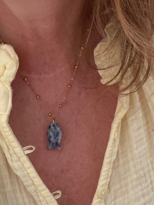 COLLIER PETITES BOULES - POISSON PIERRES NATURELLES/ COLLIER BUBULLE