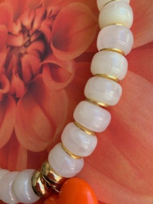 Collier GISÈLE coeur orange - Collier  de perles coloré fait main