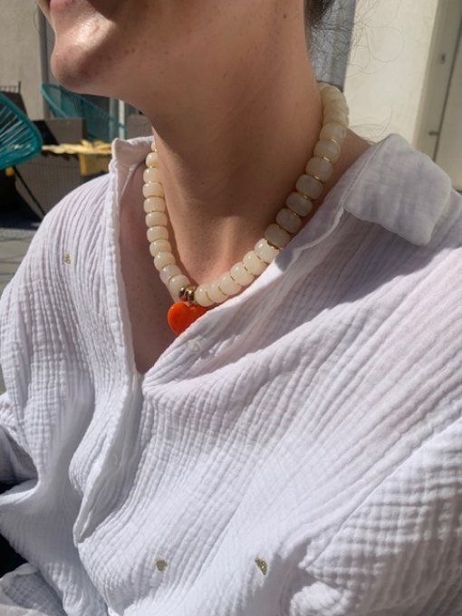 Collier GISÈLE coeur orange - Collier  de perles coloré fait main