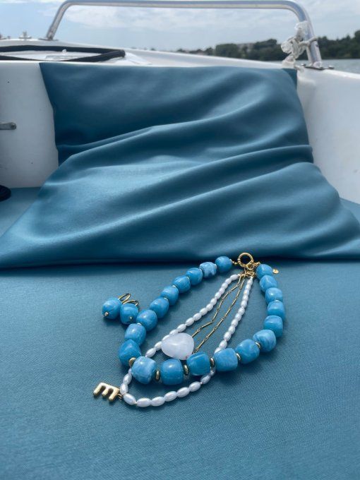 COLLIER PERLES CUBES ARRONDIS BLEU NUAGE - COLLIER CHRISTIANE