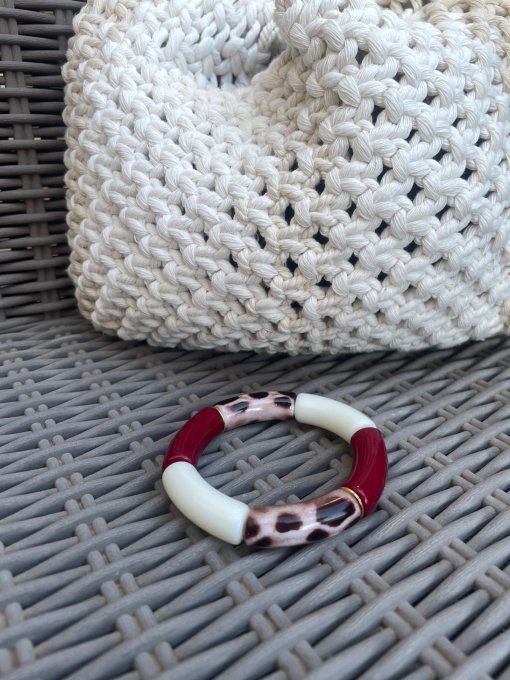 BRACELET PERLE TUBE LEO CERISE NUDE