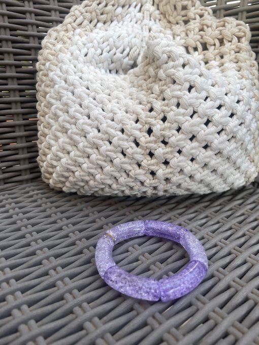BRACELET PERLE TUBE TRANSPARENT VIOLET