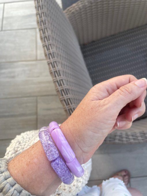 BRACELET PERLE TUBE TRANSPARENT VIOLET