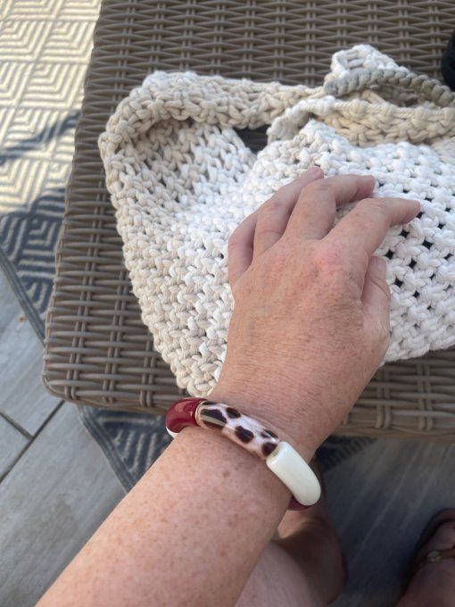 BRACELET PERLE TUBE LEO CERISE NUDE