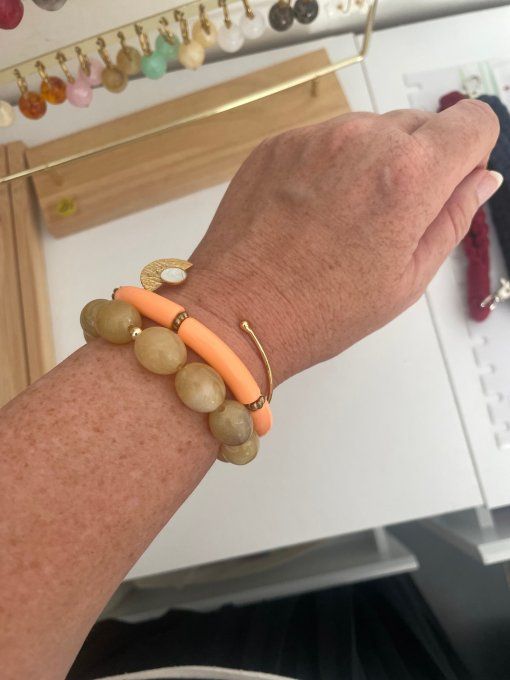 BRACELET PERLE TUBE SAUMON-CORAIL