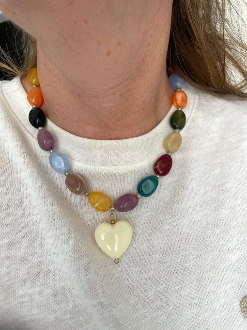COLLIER PERLES OVALES+ COEUR CREME COLLIER EVE