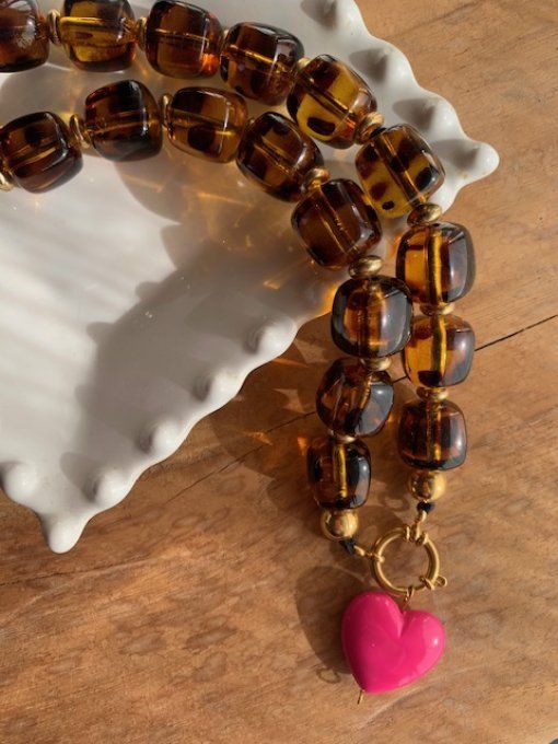 CHRISTIANE LÉOPARD + COEUR ROSE - COLLIER