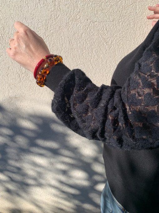 FAUSTINE CERISE + PERLES FLEURS DORÉ - BRACELET