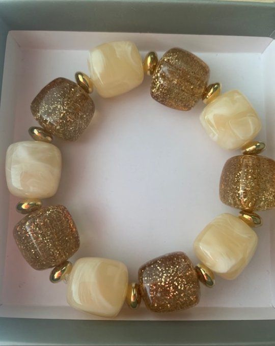 CHRISTIANE BEIGE & PAILLETÉ + SÉPARATEURS DORÉ - BRACELET