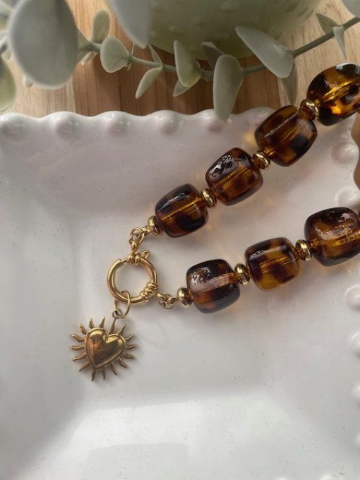 CHRISTIANE LÉOPARD + COEUR ROSE - COLLIER INTERCHANGEABLES