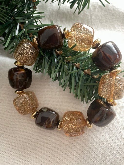 CHRISTIANE BEIGE & PAILLETÉ + SÉPARATEURS DORÉ - BRACELET