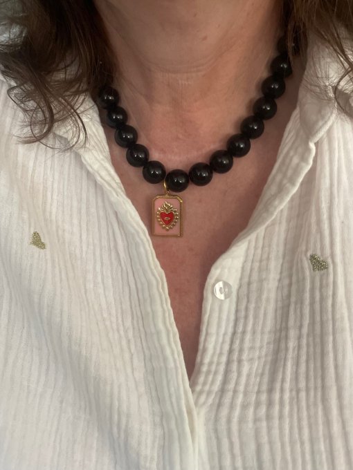Collier  noir SUZANNE-  breloques