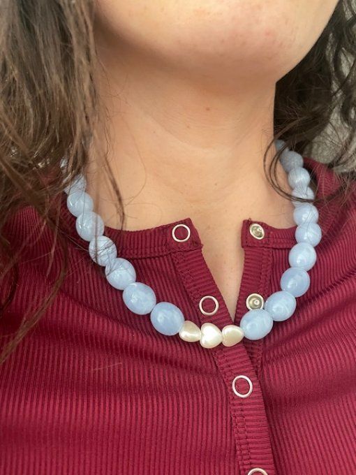 COLLIER MANON - Collier Ovale + coeur perles d'eau douce