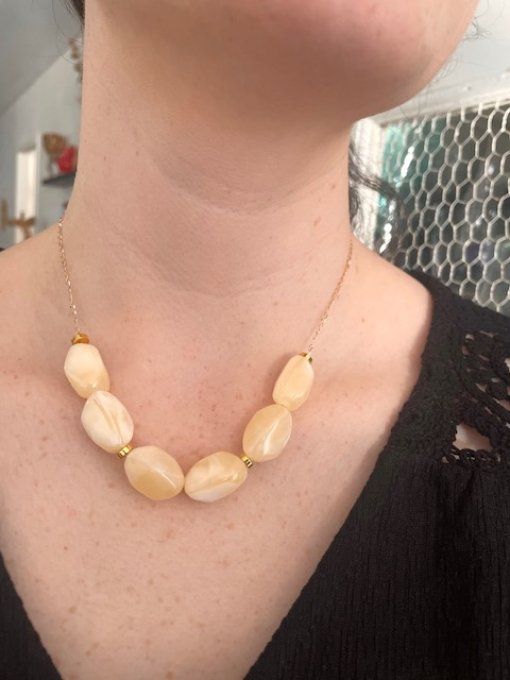 Collier FIDJI - Collier perles acrylique -séparateurs acier inoxydable