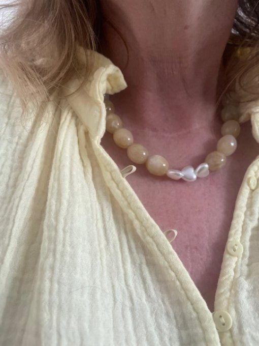 COLLIER MANON - Collier Ovale + coeur perles d'eau douce