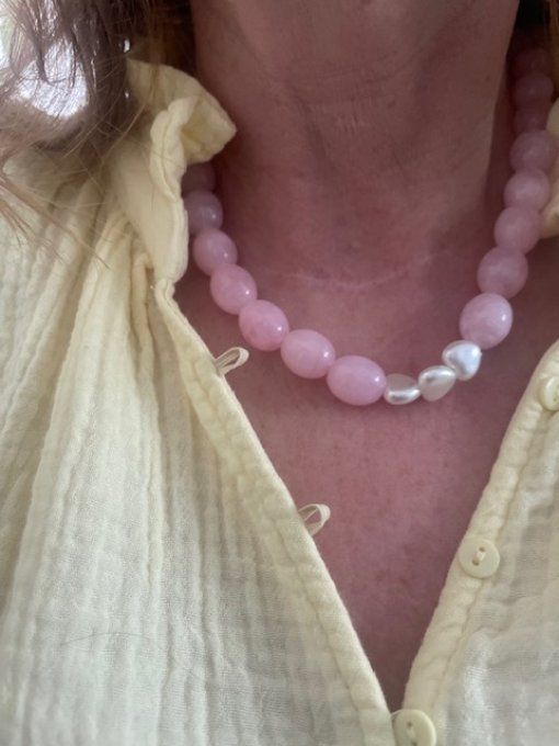 COLLIER MANON - Collier Ovale + coeur perles d'eau douce