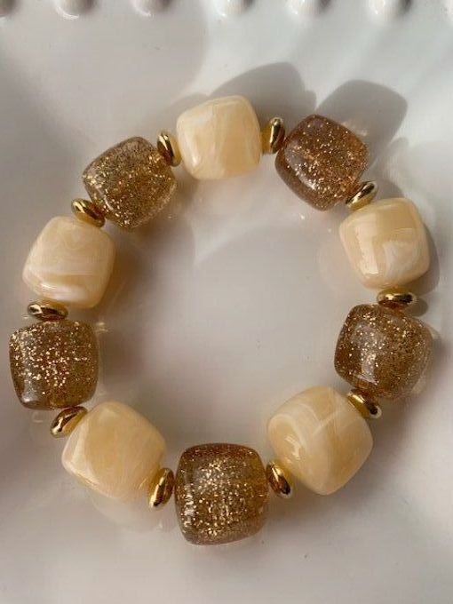 CHRISTIANE BEIGE & PAILLETÉ + SÉPARATEURS DORÉ - BRACELET