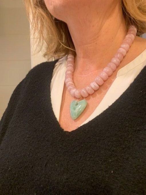 Collier GISÈLE coeur vert tendre- Collier de perles coloré fait main