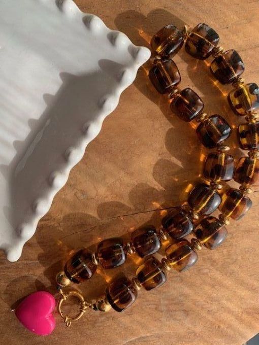 CHRISTIANE LÉOPARD + COEUR ROSE - COLLIER